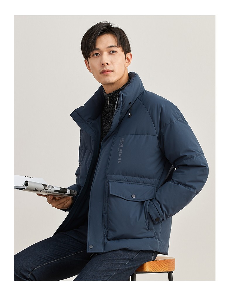 太子龙羽绒服男短款年冬季新款青年时尚休闲立领加厚保暖外套白色170