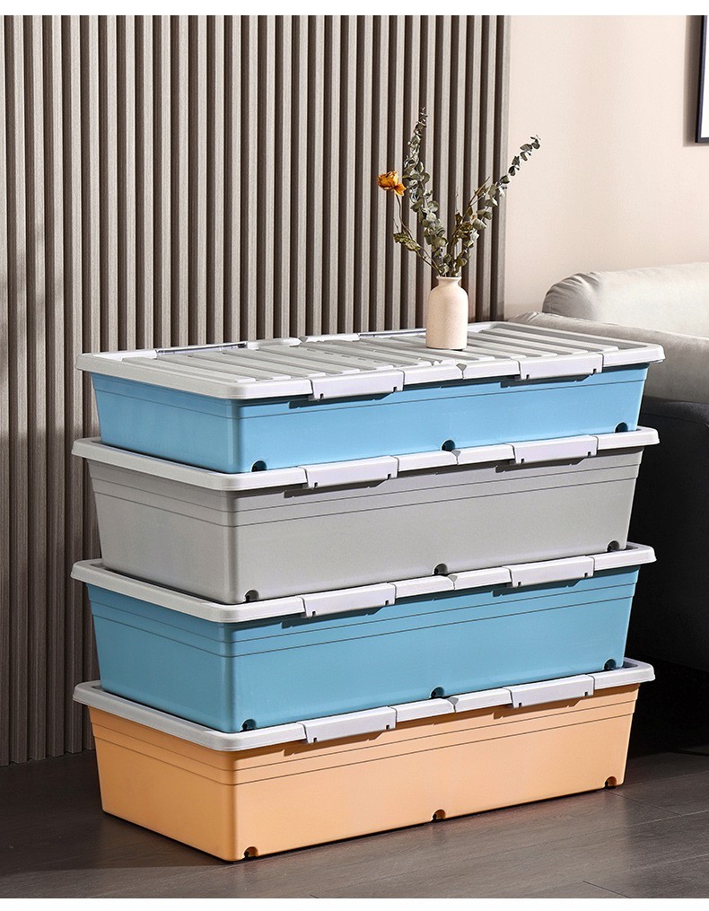 床底收纳箱塑料特大号衣服被子床底带轮超薄整理箱扁平双开盖杂物箱床