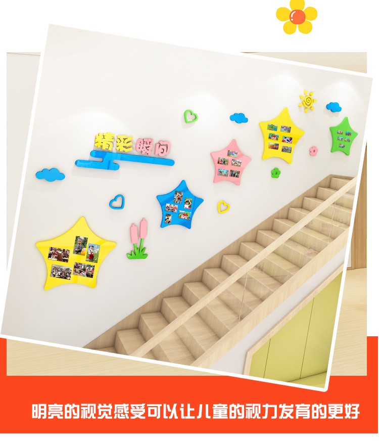 幼儿园楼梯墙面装饰班级风采照片墙作品展示墙贴若幻z2040c款右边小