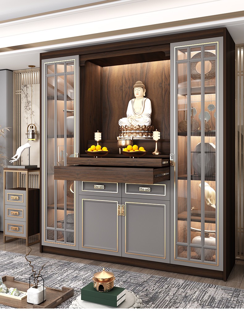 欧莎拉贝实木佛龛供台家用新中式佛像供奉台神龛财神立柜观音菩萨牌位