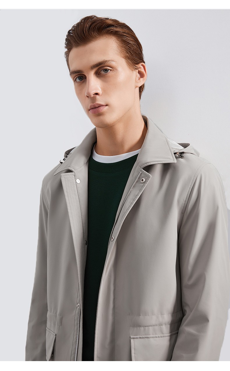 danielhechter丹尼爱特新款风衣男士中长款春秋商务可脱卸帽外套