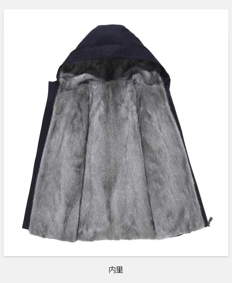 恒源祥新款尼克服进口灰貂整貂獭兔绒袖短款羊绒连帽貂皮皮草外套冬季