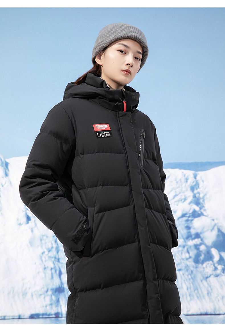 安踏羽绒服女长款2021冬季新款运动连帽鸭绒外套时尚保暖防风服官方