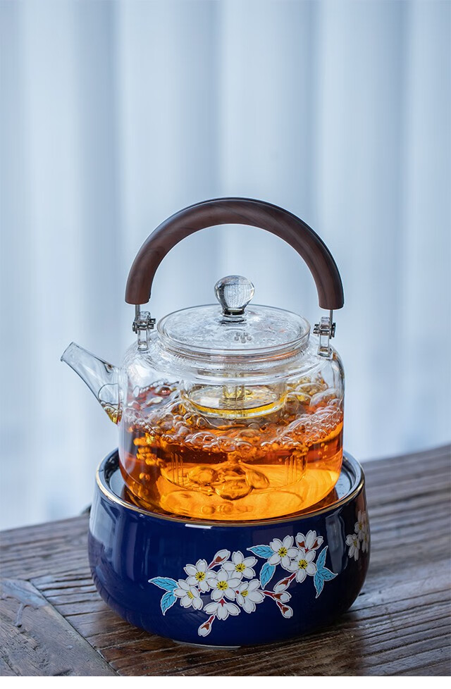 新羽手工玻璃煮茶壶磁吸式蒸汽提梁壶耐高温玻璃加厚茶水分离蒸茶壶