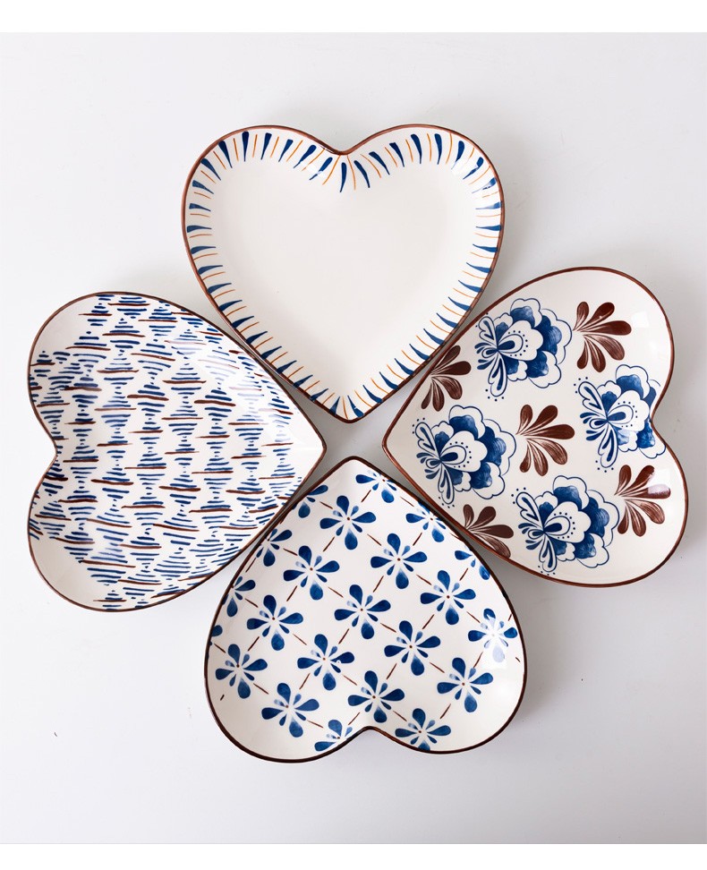 网红盘子套装 日式陶瓷碟子ins风宝宝餐盘 2只9英寸蝶舞心形盘【图片