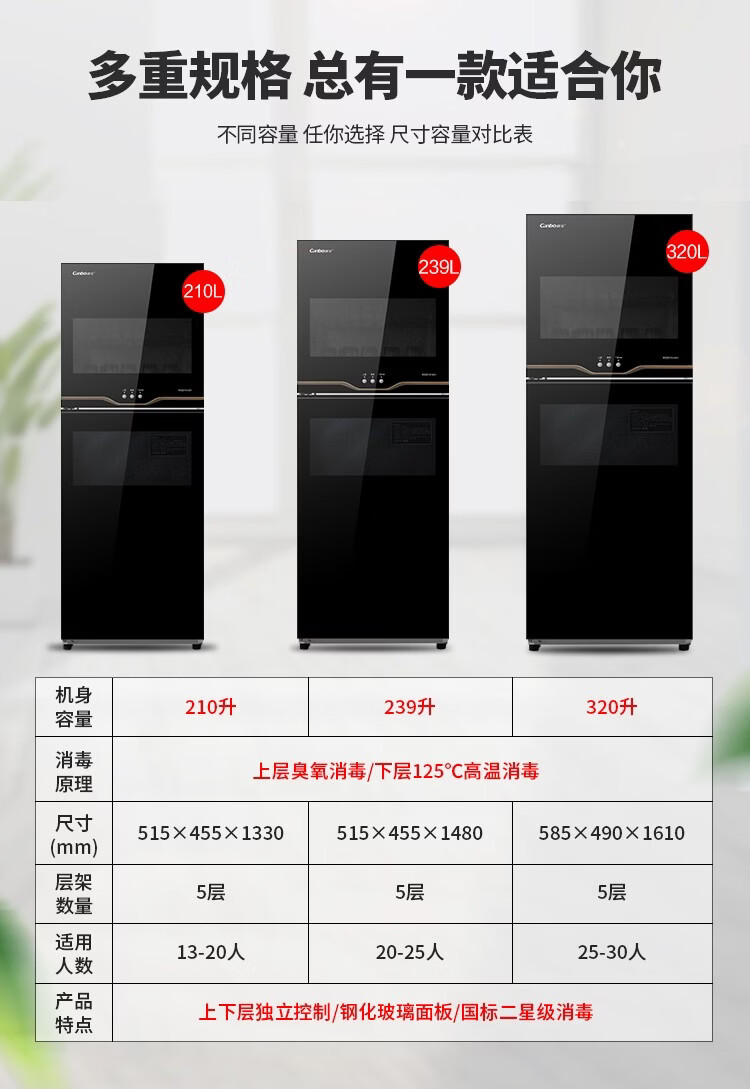 康宝canbo立式消毒柜家用二星高温消毒碗柜厨房客厅碗筷柜黑色双层大