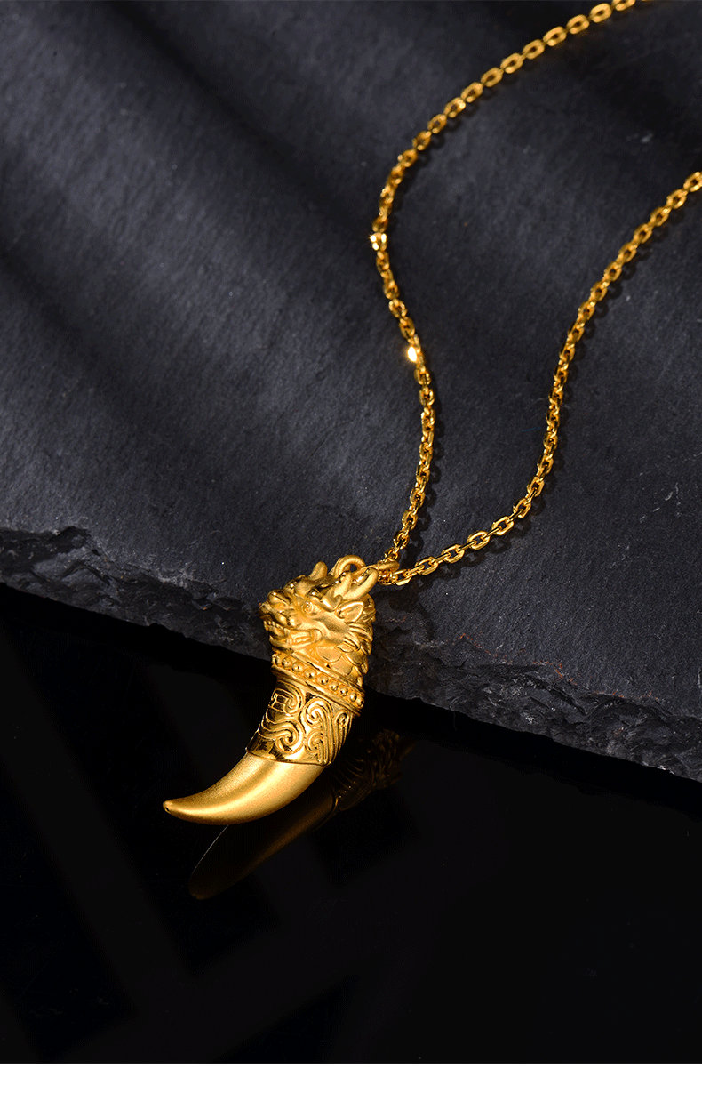 顺丰速运欧颜黄金狼牙吊坠男款足金男士项链挂坠复古酷潮狼牙项链个性