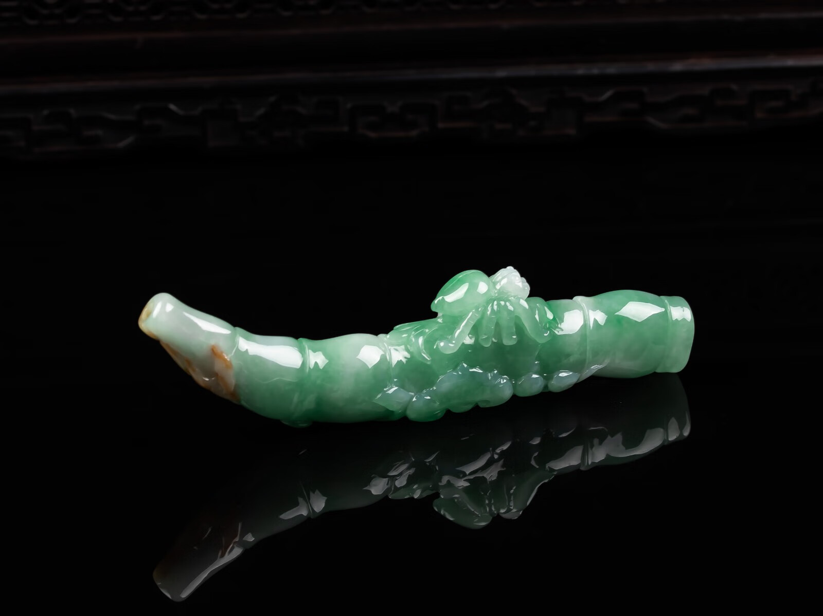 晟辉珠宝翡翠冰润知足常乐竹节烟嘴烟斗小摆件玉器正品附鉴定证书送