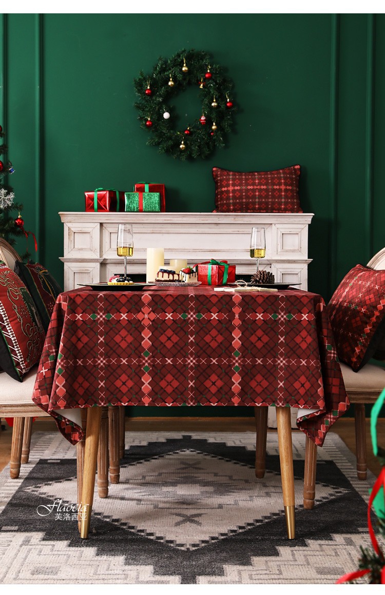 芙洛西亚flaocia美式圣诞桌布布艺北欧ins茶几布格子餐桌垫新年圆桌子