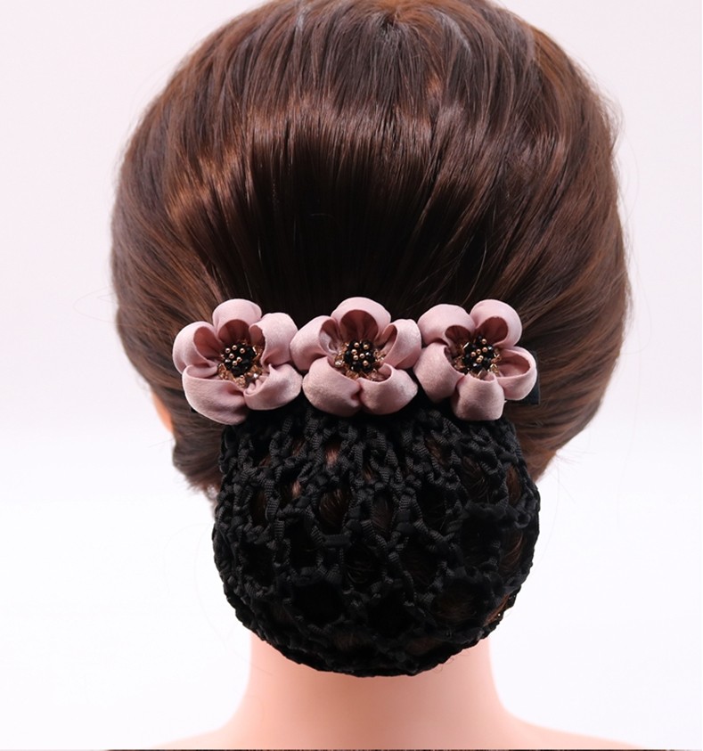 朵影护士发网头花小清新职业发夹带网兜空乘女盘发优雅舞蹈发套蓝绿细