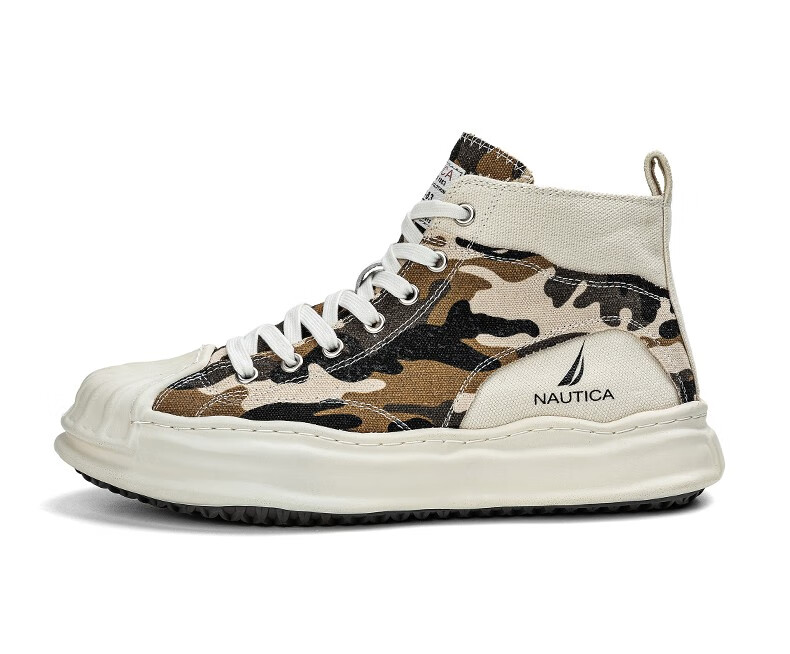 诺帝卡(nautica)男鞋新品帆布鞋男士迷彩高帮鞋子男款时尚潮流休闲鞋