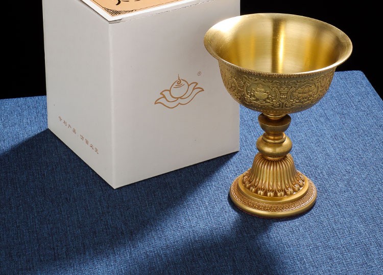 欧映西藏纯铜酥油灯灯座八吉祥家用供佛蜡烛台慧宝灯架液体酥油底座
