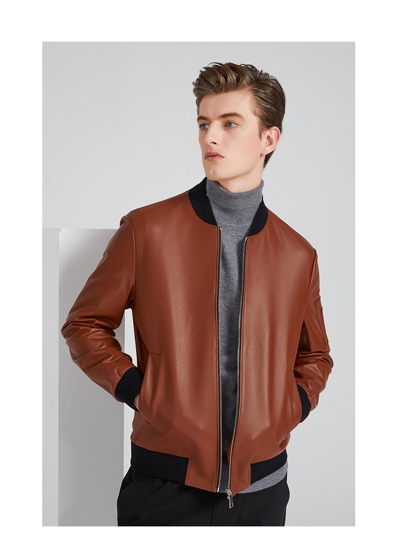 斯得雅stava男士真皮皮衣棒球领细腻机车短款修身皮夹克秋季新款男装