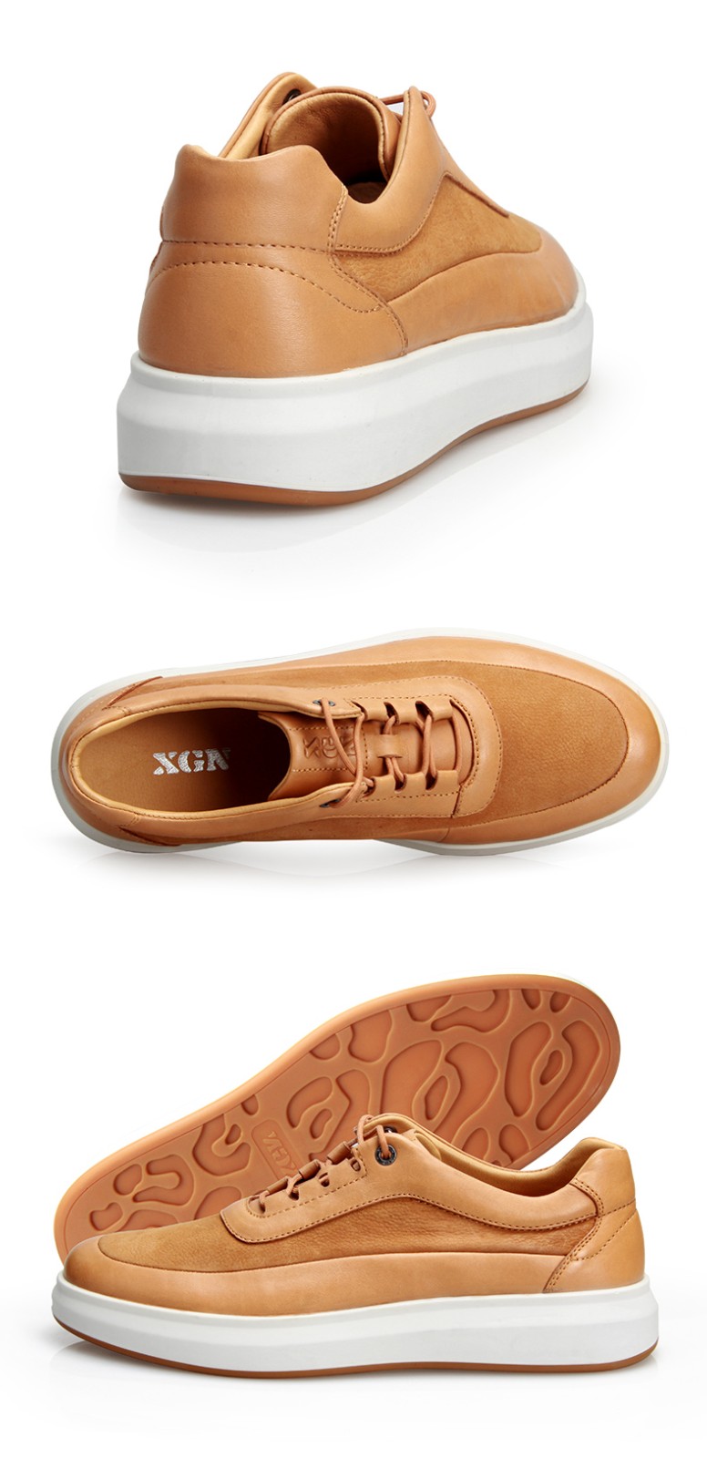 xgn小公牛男鞋2022春夏季新款休闲鞋男真皮旅游鞋男透气防水板鞋 棕色