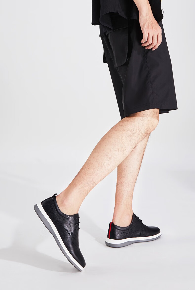 康奈男鞋新款纯色系带休闲皮鞋男休闲百搭镂空皮鞋男冲孔鞋18213033