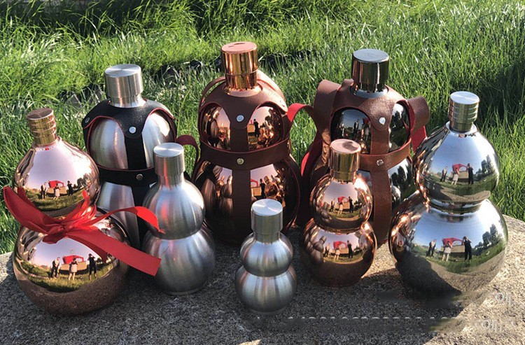 不锈钢酒葫芦酒壶便携户外随身水壶酒瓶葫芦水杯半斤砂葫芦酒壶壶套