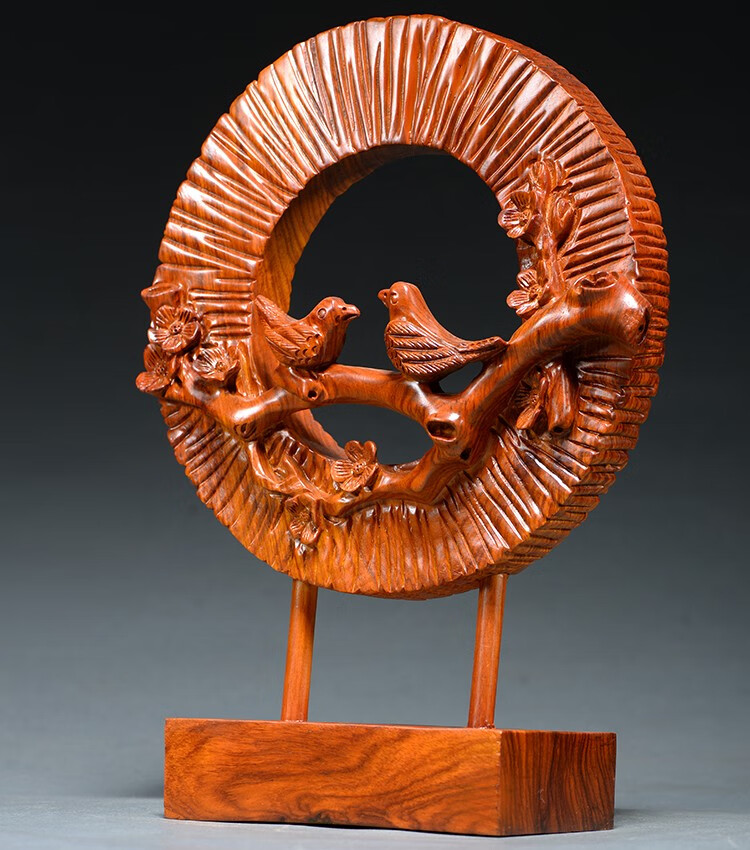 之柠黄花梨木雕喜上眉梢摆件实木质根雕喜鹊红木家居装饰乔迁结婚礼品