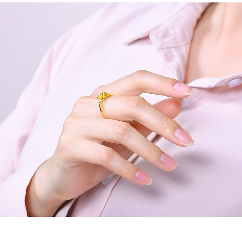荟萃楼珠宝黄金戒指足金999花瓣金戒指活口女款戒指简约指环送礼 3.