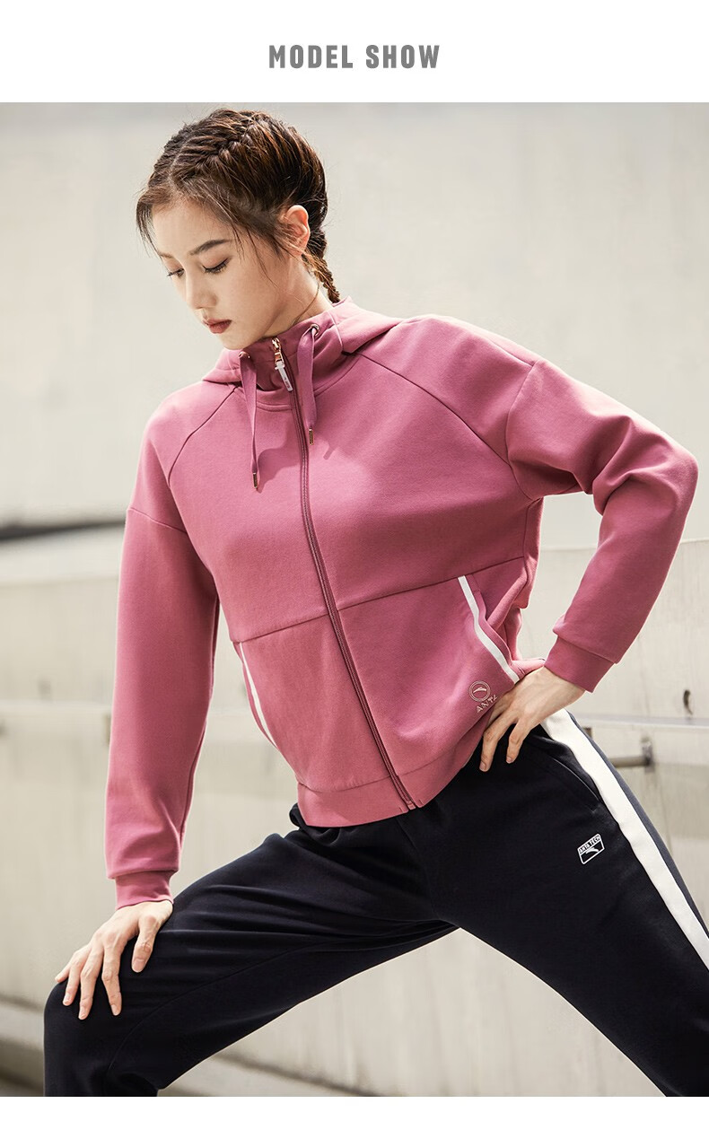 anta安踏运动外套女子2021秋季新款连帽训练针织运动休闲上衣基础黑2s