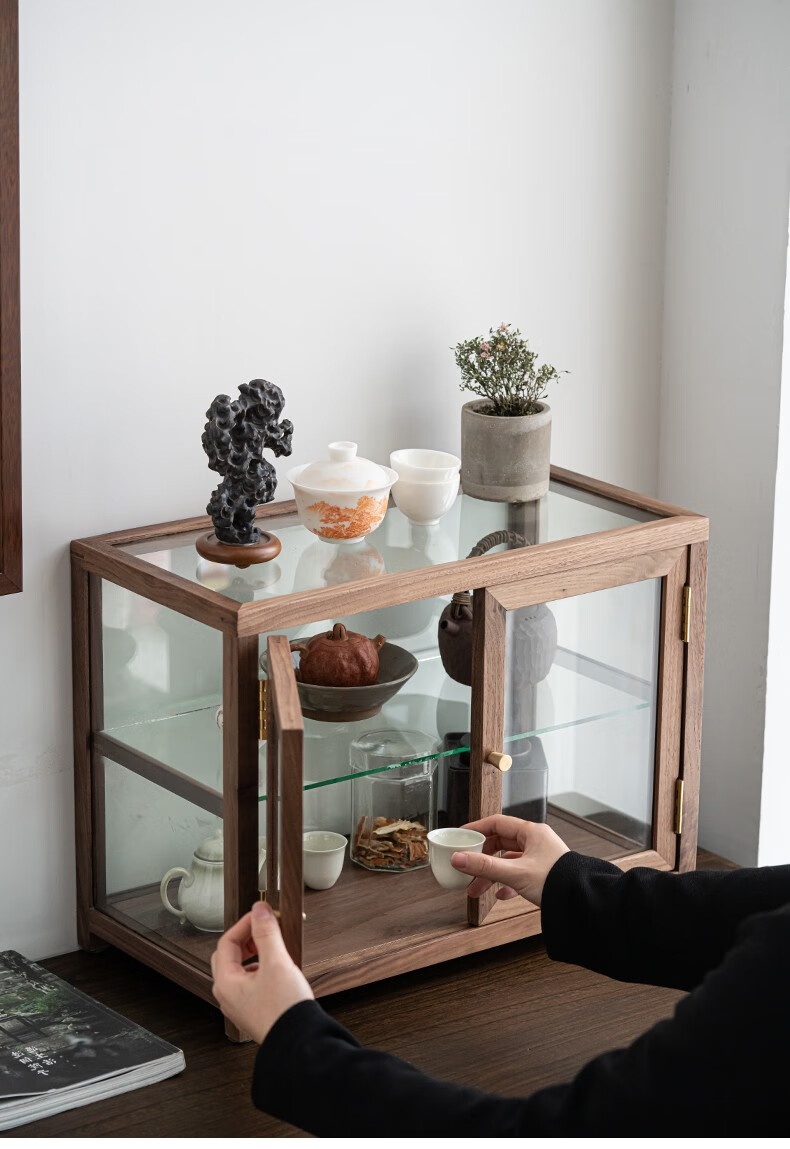 淳意黑胡桃木茶具防尘柜茶壶茶杯架收纳柜储物柜茶具配件单柜5037525