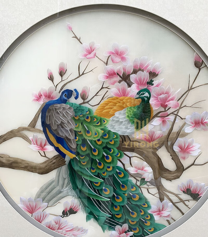 易蓉苏绣成品挂画手工刺绣精品孔雀牡丹刺绣玄关装饰挂画14丝精品刺绣