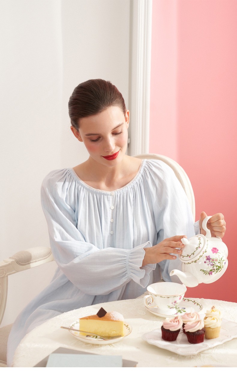 商场同款cabrida嘉德丽亚四季款女士纯棉圆领睡衣套cjw4b809c1湖水蓝m