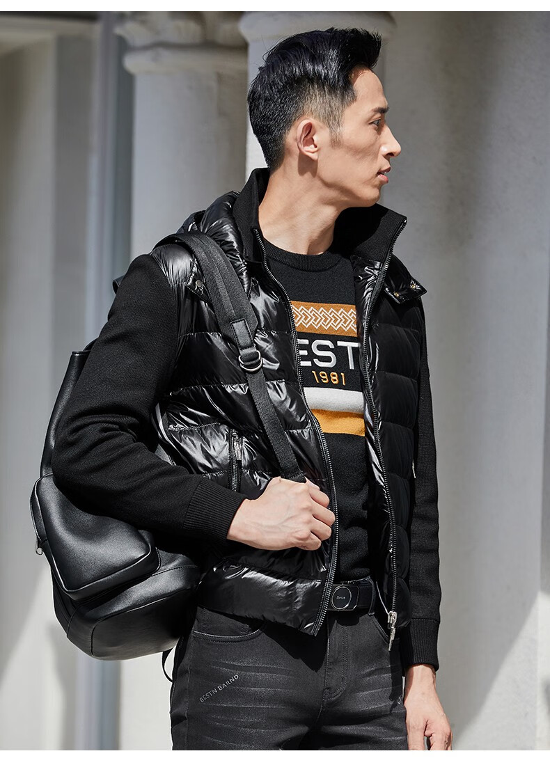 百斯盾bestn2021冬季男上装外套羽绒服短款羽绒短款夹羽绒帽领潮流