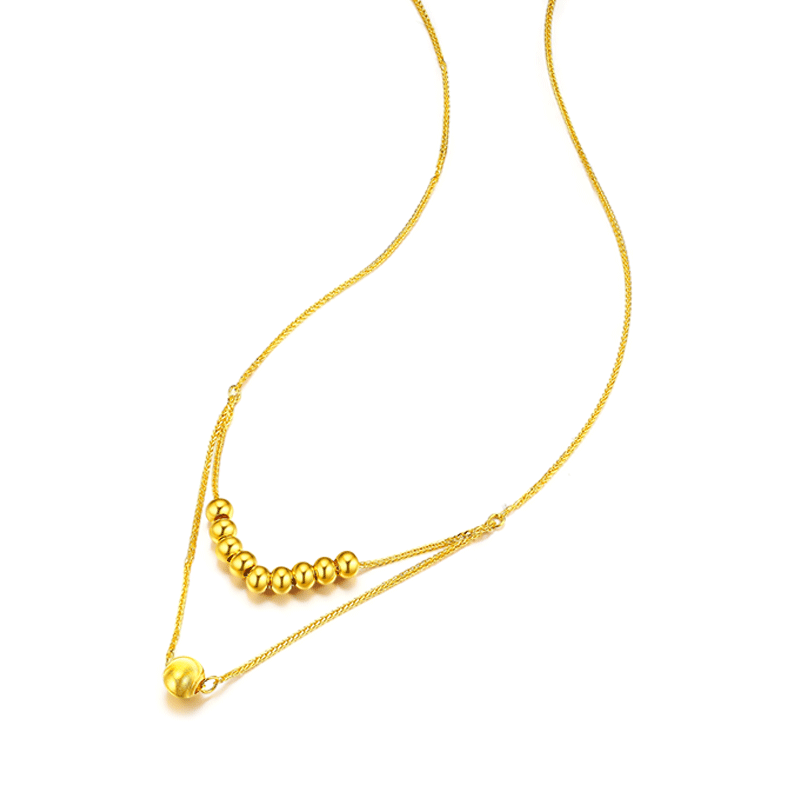 佐卡伊 足金项链双层珠珠款黄金项链女圣诞节礼物 现货