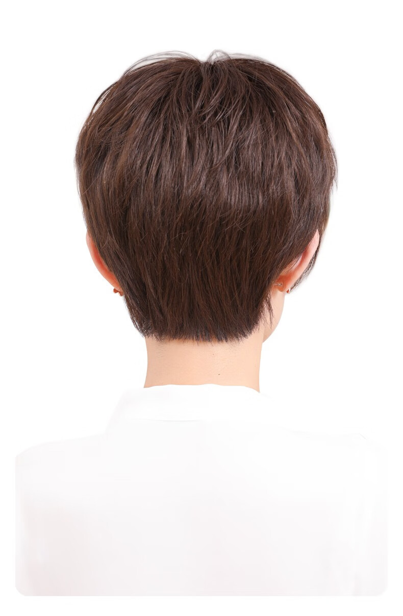 姬玛假发女短发短卷发纹理发女款自然蓬松圆脸全真人发丝时尚女士假发