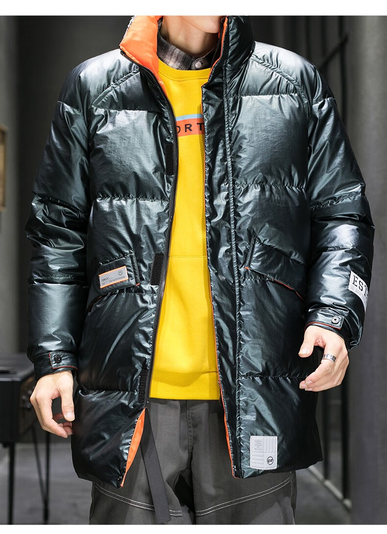 北极绒羽绒服男2021冬季新品立领中长款保暖外套男休闲冬装黑色m