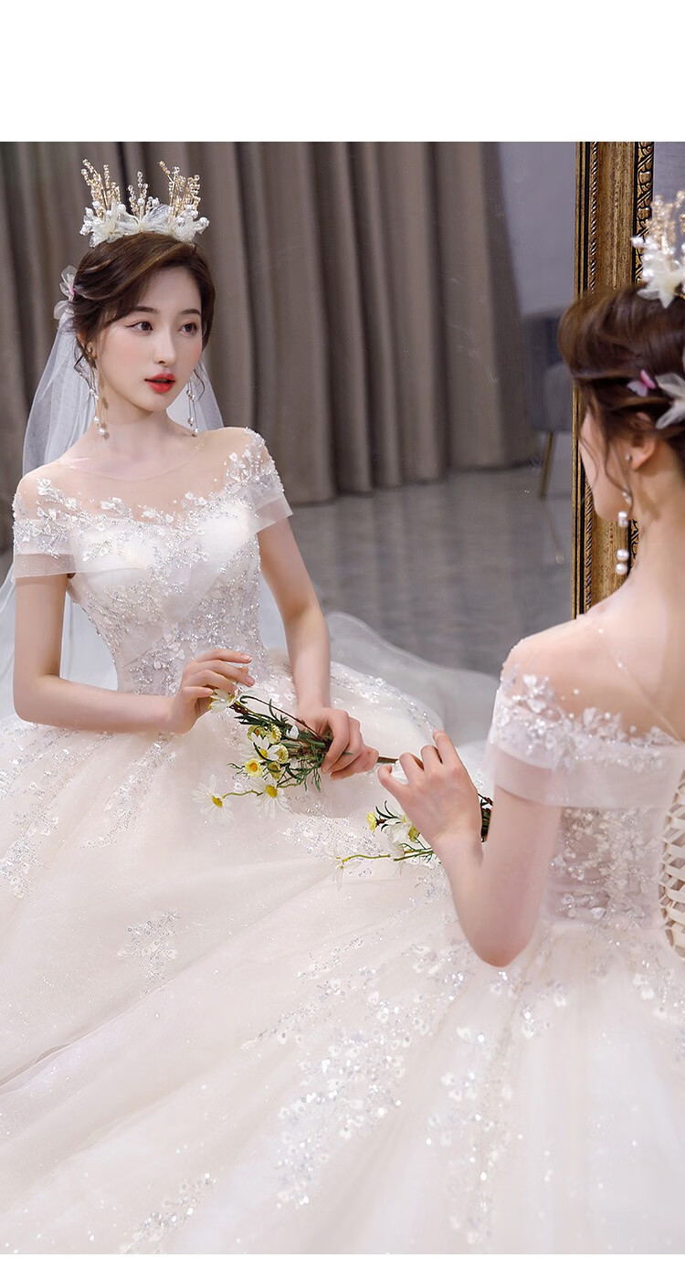 赫本风气质新娘主纱奢华重工高级2021新款质感大拖尾宫廷法式婚纱 齐