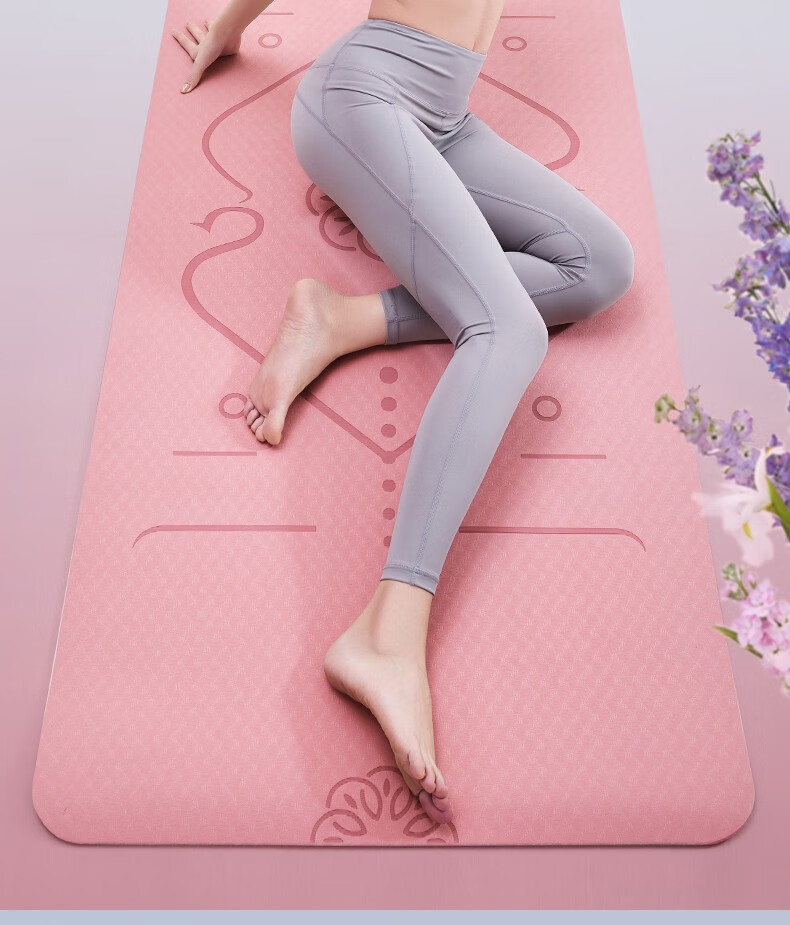 瑜伽垫子地垫舞蹈家用瑜伽胭脂粉体位线国标61cm绑带网包6mm初学者