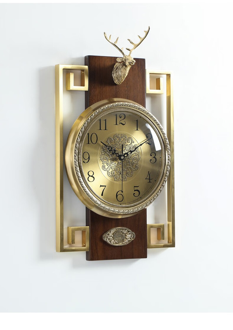 伯莎丹顿 新中式纯铜挂钟客厅钟表实木挂表轻奢大气挂墙时钟家居装饰
