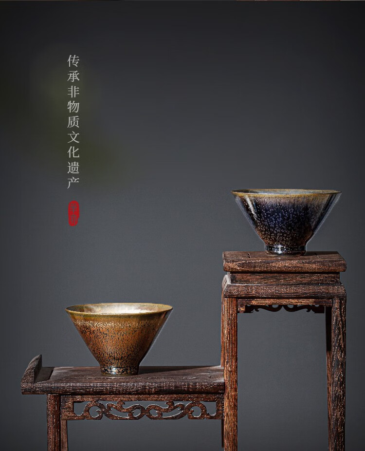 非遗女匠罗希作单亦建盏薄胎茶杯铃音对杯茶盏大师手作盏杯主人杯单杯