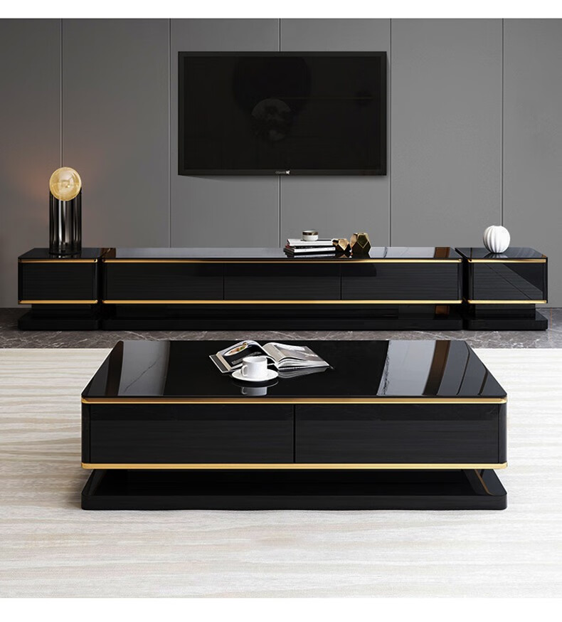 欧荷家具轻奢钢化玻璃电视柜茶几组合后现代客厅套装现代简约家用小