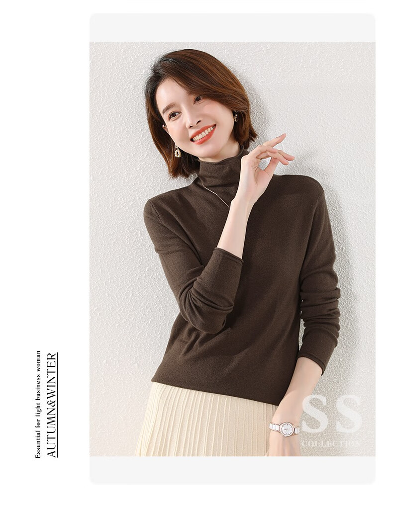 Hengyuanxiang 100% Pure Wool Women's Sweater Autumn Winter Turtleneck Thin Fashion Casual Knitwear Versatile Base Shirt Top 14