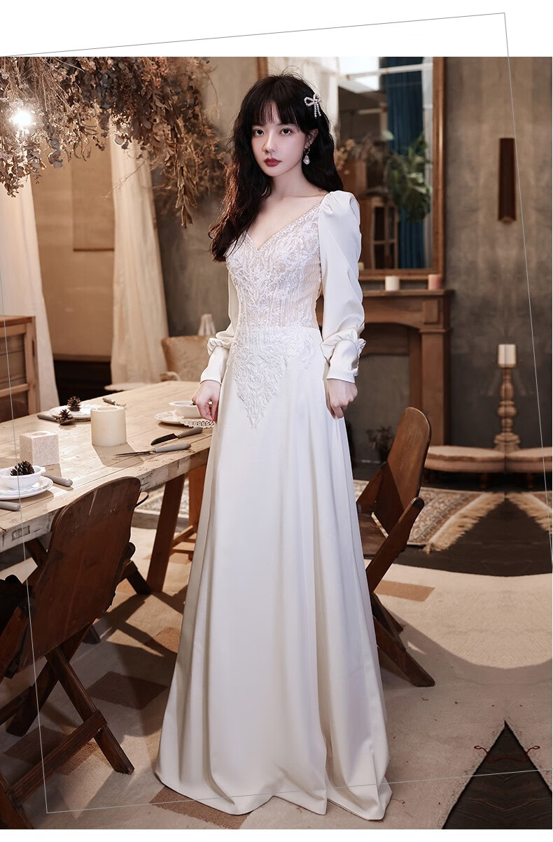 etex轻奢品牌白色晚礼服裙女2021冬季新款高端气质名媛宴会礼服重工