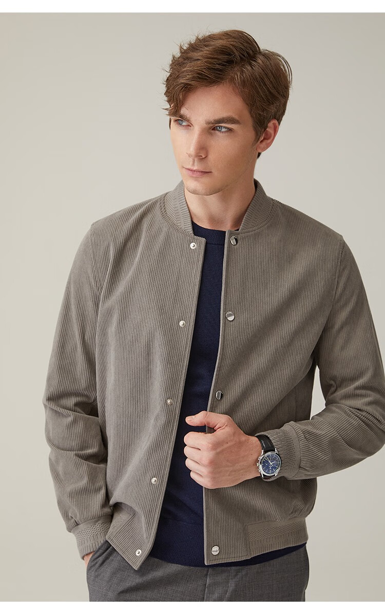 danielhechter丹尼爱特春秋新款男士棒球领商务灯芯绒夹克外套橄榄绿