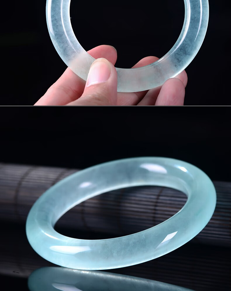 石英岩玉石手镯处理女淡绿飘花冰透细圆条镯子贵妃叮当玉镯细圆条525