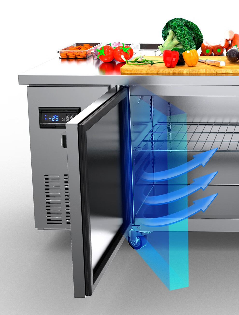 乐创lecon工程款风冷冷藏工作台操作台冰柜商用卧式工作台304不锈钢