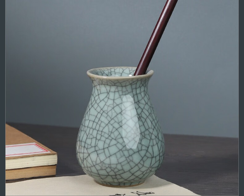 玉水湖 陶瓷笔筒毛笔筒时尚中国风多功能学生毛笔收纳摆件家用文房