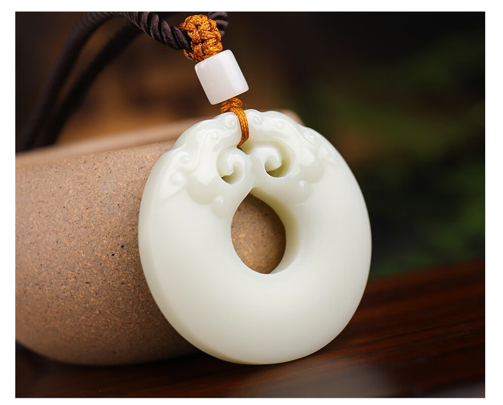 扣吊坠男女款双龙护主玉坠挂件玉石男士项链玉坠子玉佩情人节白玉款