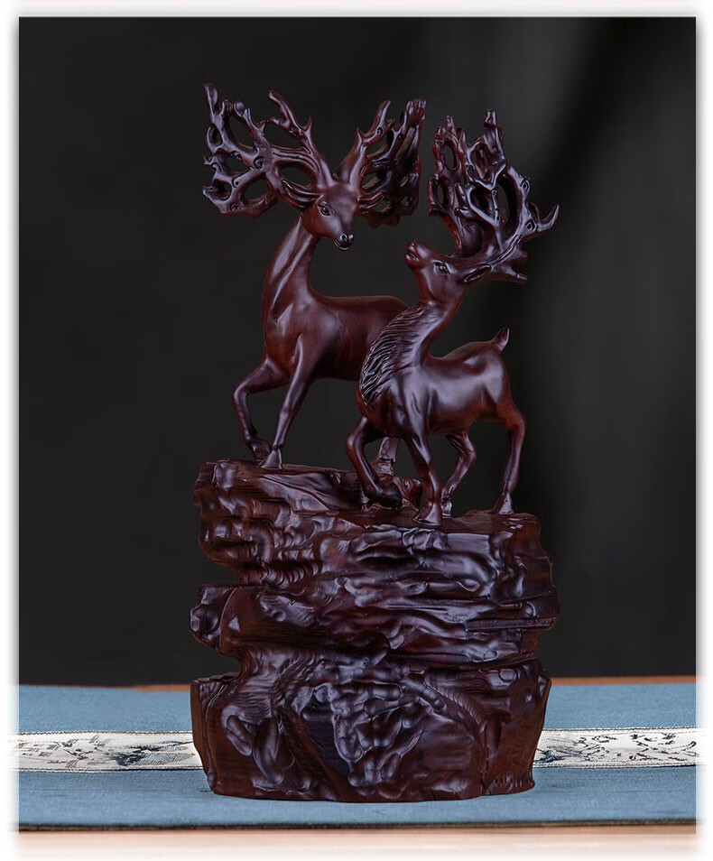 晨熟 木雕鹿摆件实木质雕刻梅花鹿客厅玄关家居摆设装饰品乔迁新居