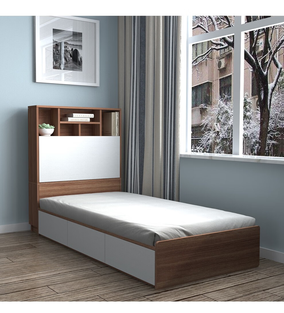 平子集高床头储物床高箱抽屉单双人大床卧室婚床家具可改尺寸木纹灰色