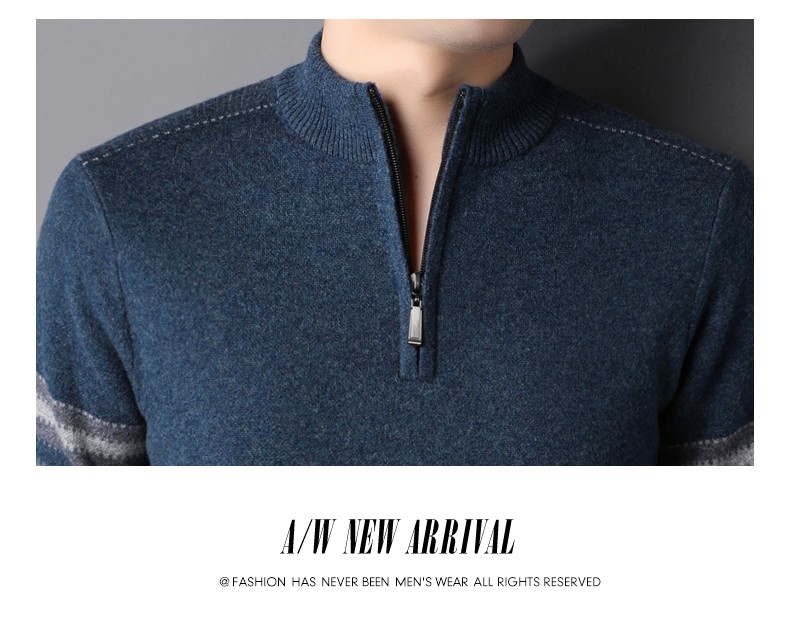 Hengyuanxiang Men's Thickened Winter Zip-Up Turtleneck Sweater, 100% Wool Knit Pullover, Middle-Aged And Young Men's Clothing 5