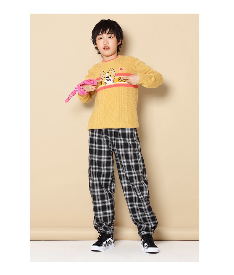 皮皮狗2021年秋冬新品圆领狗熊图案童套衫童装羊绒套衫毛衣针织衫150