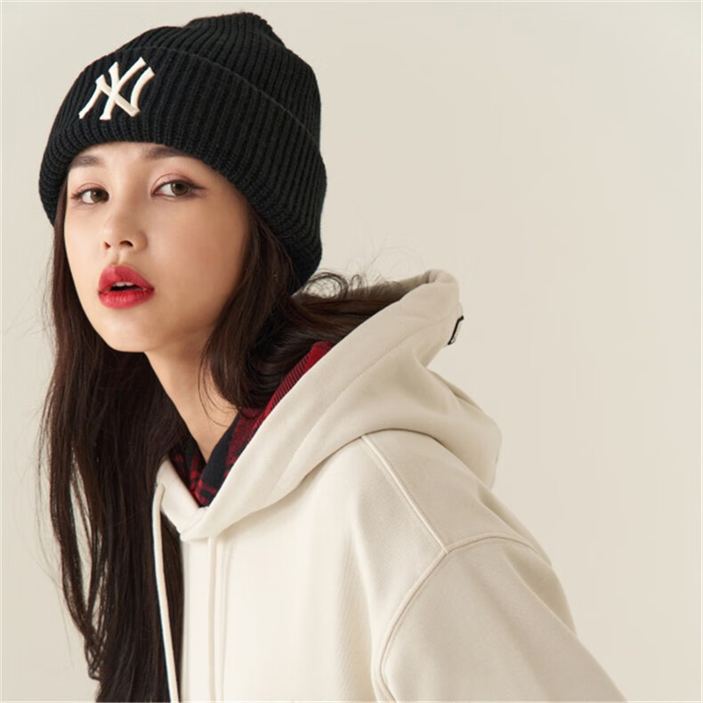 mlb针织帽ny帽子男女情侣同款毛线帽百搭运动时尚潮21年秋冬新款黑色