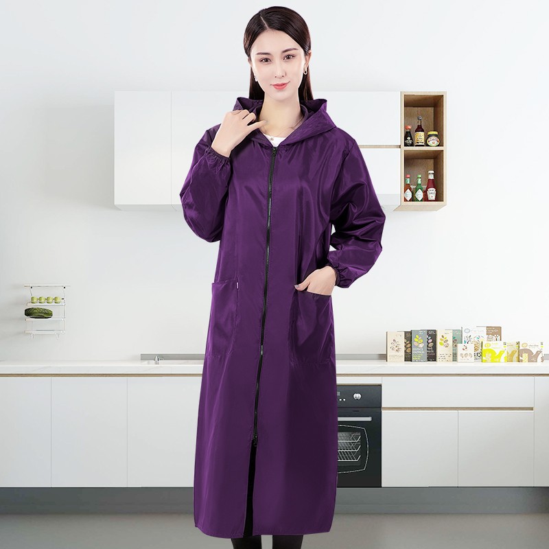 罩衣大人防水防脏工作服长款外套男厨房做饭防污上衣女 黑色加长款