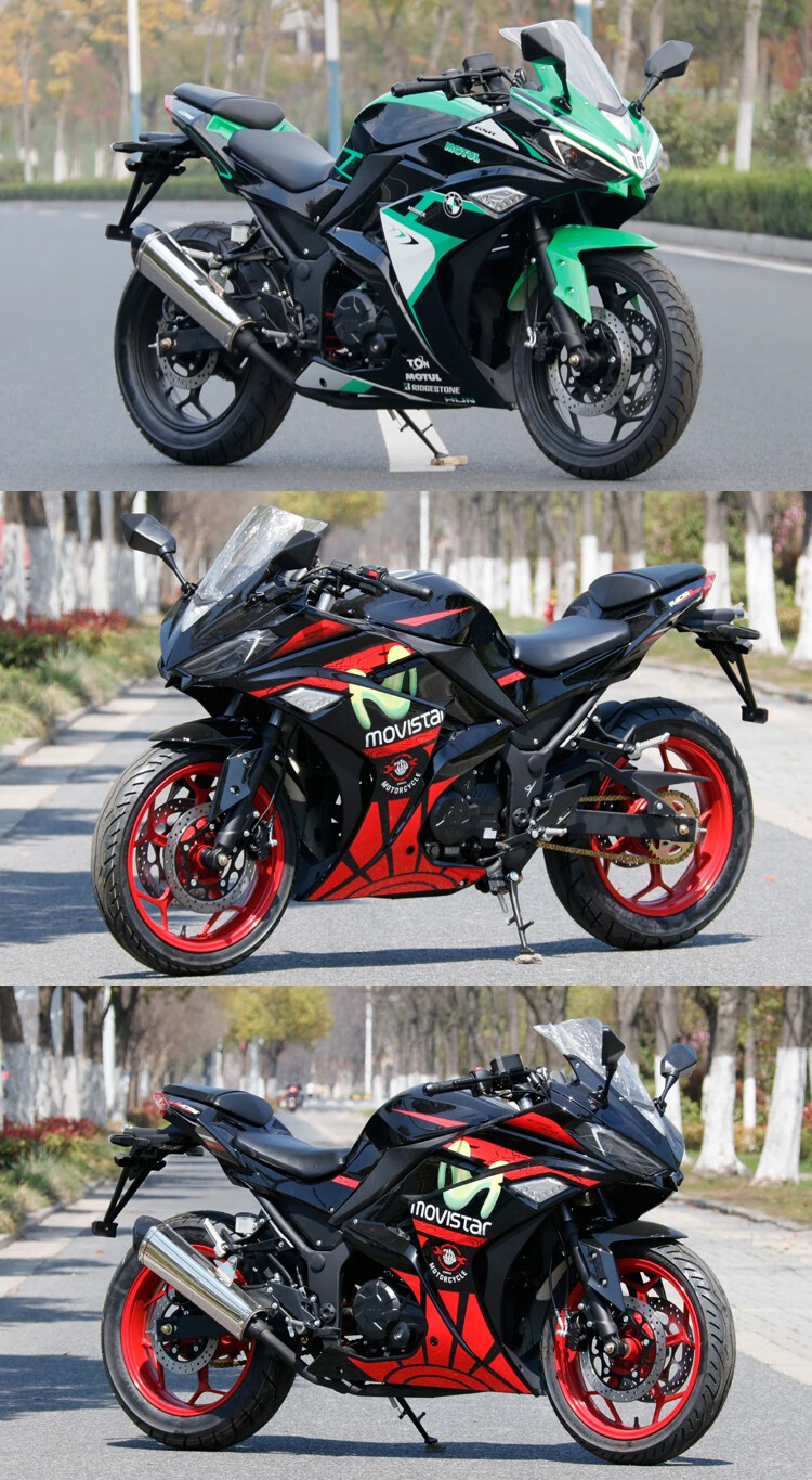 全新v6小忍者摩托车水冷机车国四电喷400cc双缸趴赛abs 绿黑色 国四电