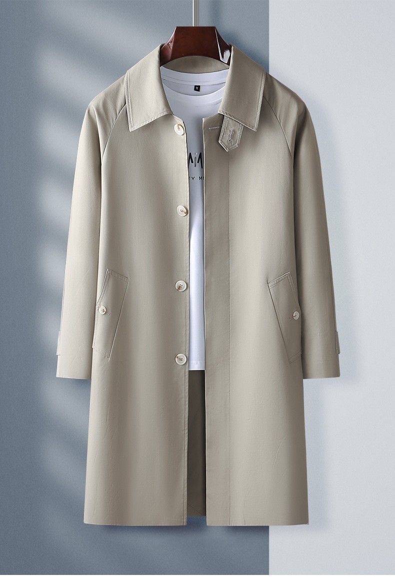 登戴铭品轻奢品牌风衣男中长款秋季高端时尚休闲商务免烫防水翻领单